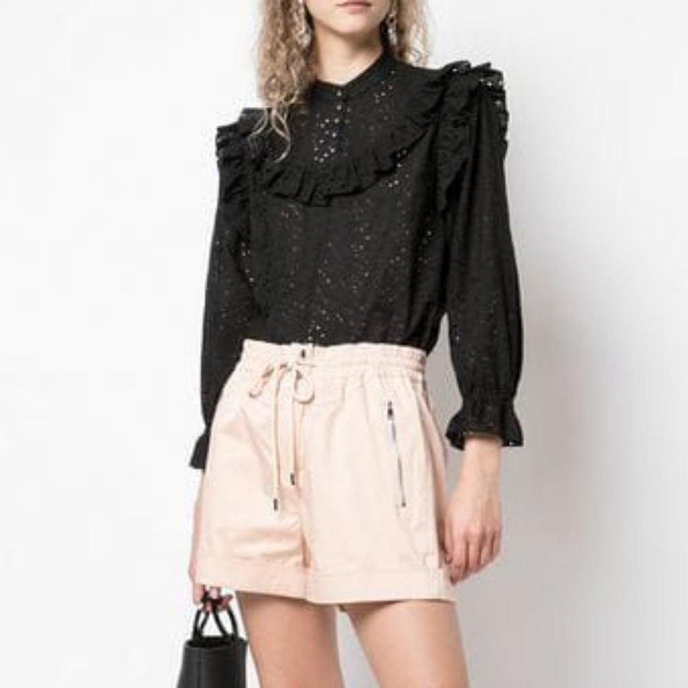 Robert Rodriguez Black Bohemian Scarlett Blouse with Ruffles & Eyelets